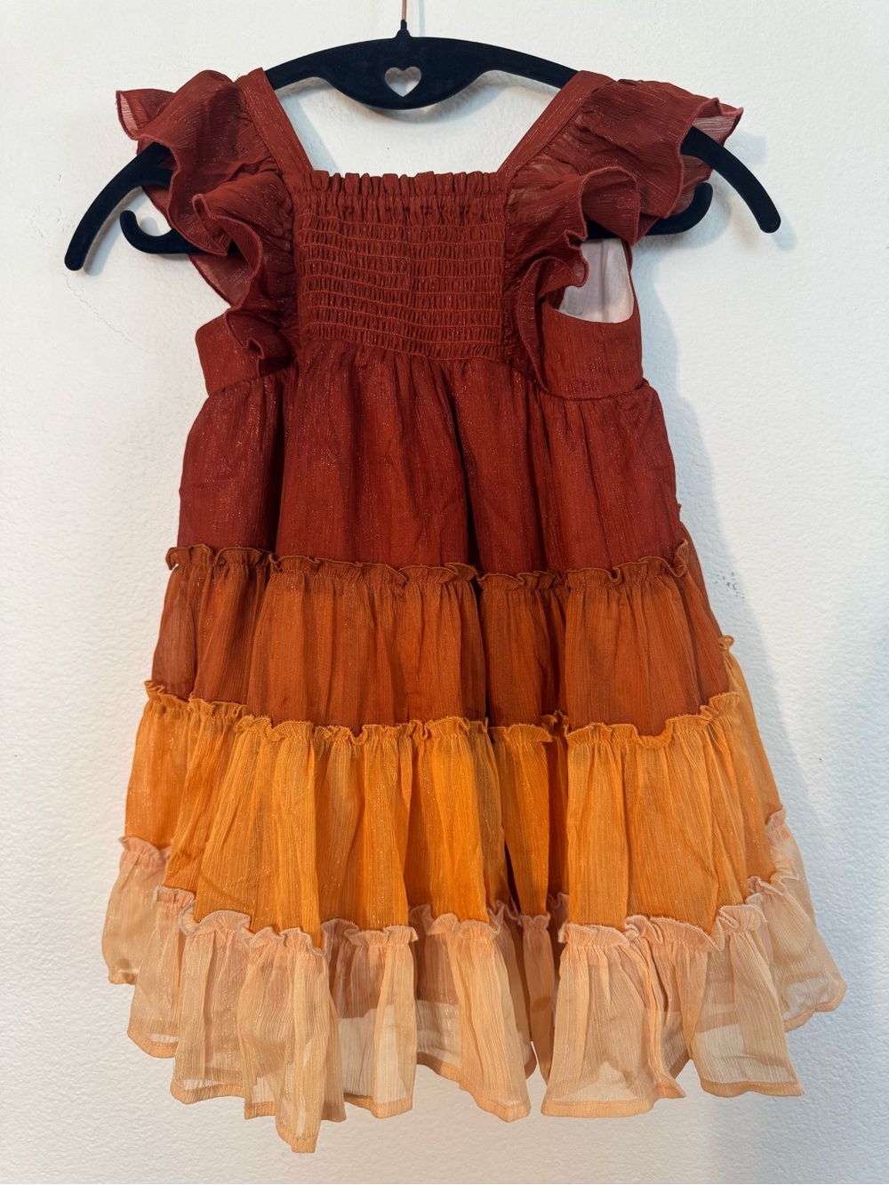 cheeky plum Girls Tiered Ruffle Dress in Rust, Orange, Cream